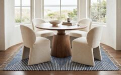 Soft blues and subtle patterns define Annie Selke’s new denim rugs